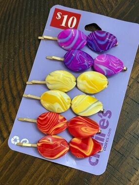 Claire's Kids Marbled Hair Clips - Pink, Purple, Yellow & Red (Set of 8)